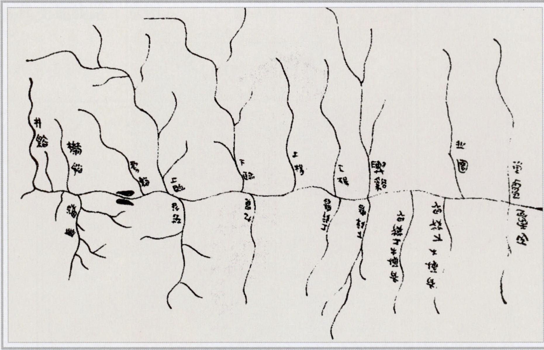 天水放馬灘一號(hào)秦墓出土的“邽縣局部地形圖”墨線圖